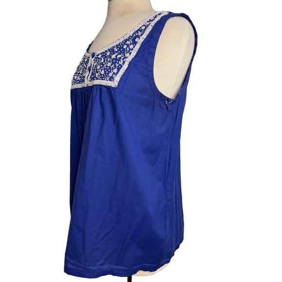 Style & Company Jeans Baby Doll Tank 12 Royal Blue Cotton Beaded Cotton - Picture 14 of 15